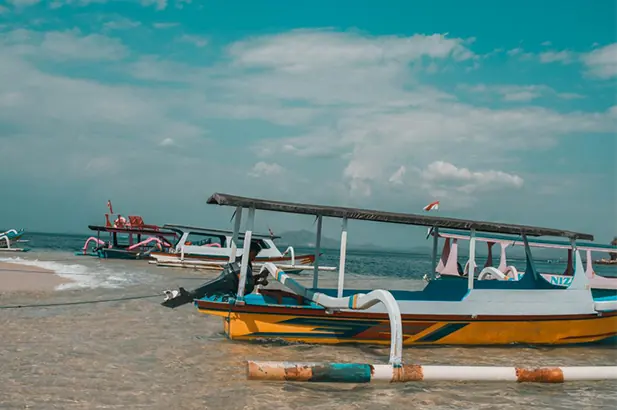 Traditional outrigger boats on the beach